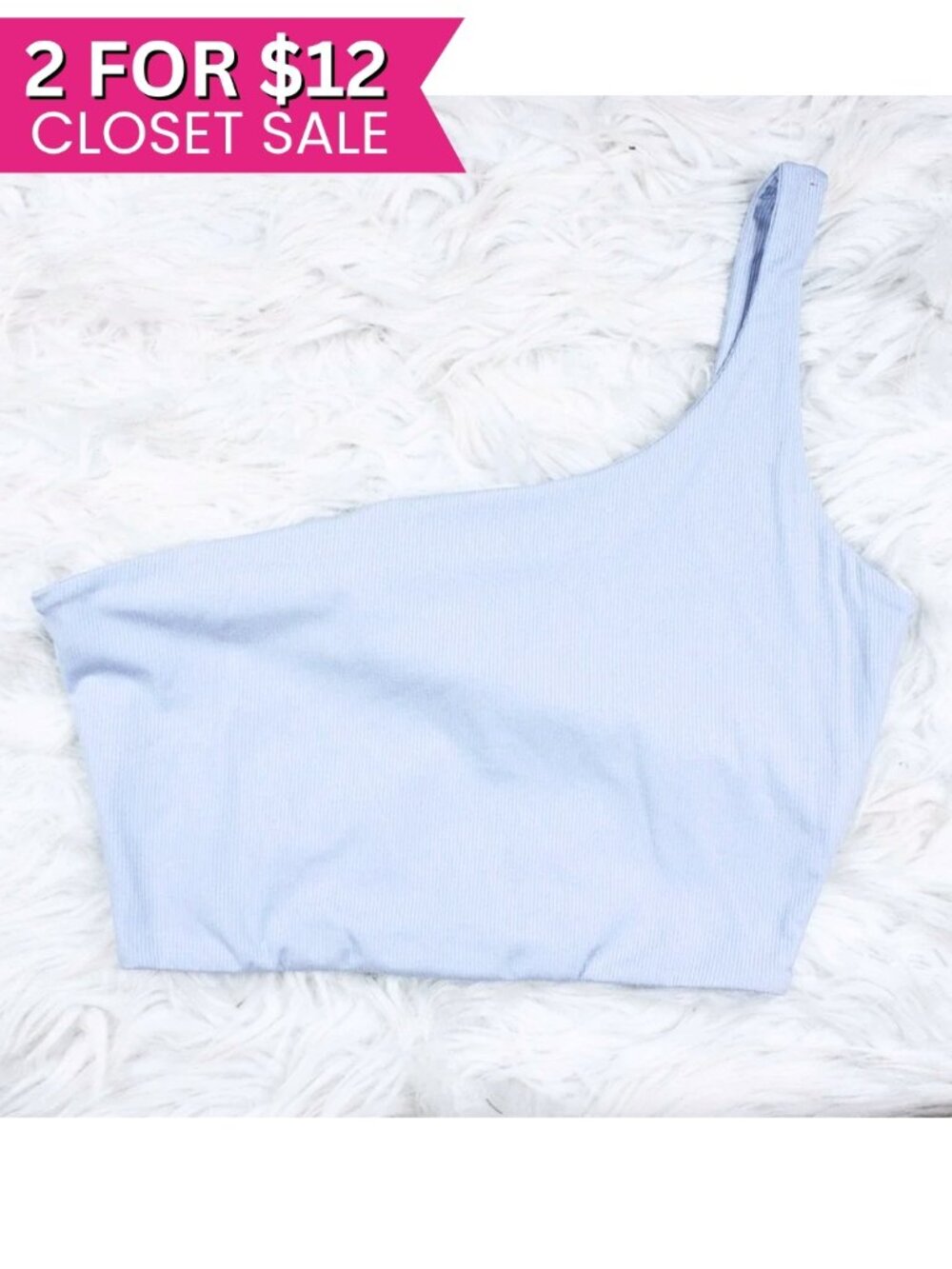 Naked Wardrobe One Shoulder Crop Top XL Periwinkle Blue Ribbed Knit Cropped